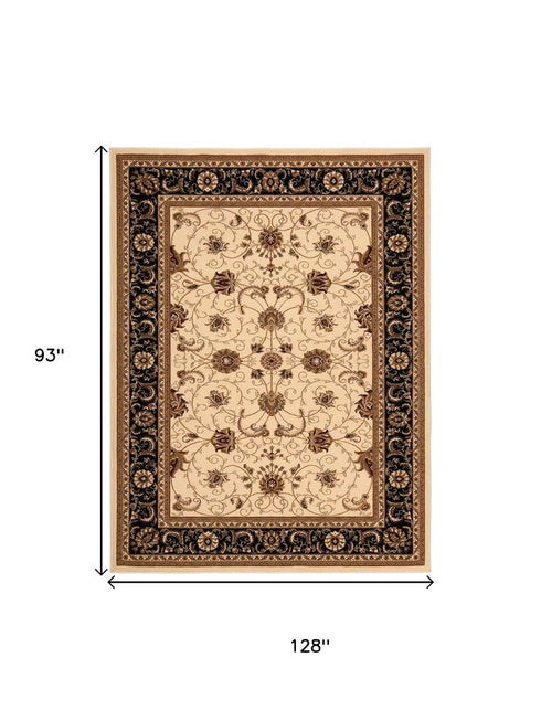 8' X 11' Black And Ivory Oriental Area Rug