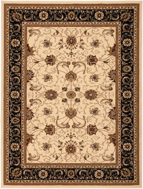 8' X 11' Black And Ivory Oriental Area Rug
