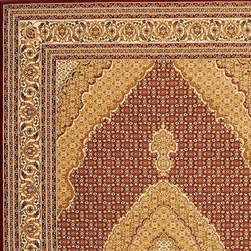 7' X 9' Red and Beige Oriental Power Loom Area Rug