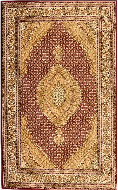 7' X 9' Red and Beige Oriental Power Loom Area Rug