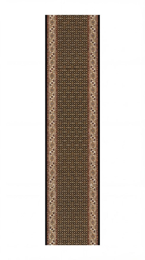 10' Beige And Black Medallion Runner Rug
