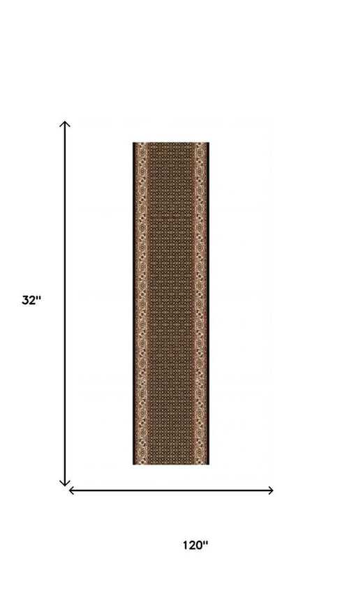 10' Beige And Black Medallion Runner Rug