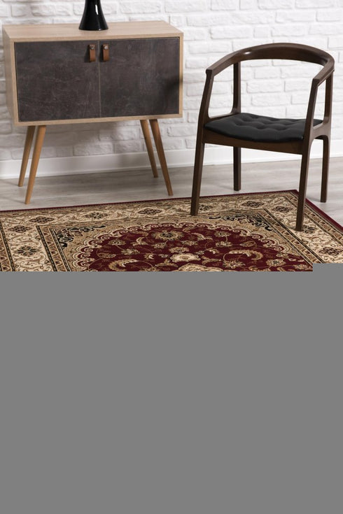 7' X 9' Red and Beige Floral Medallion Power Loom Area Rug