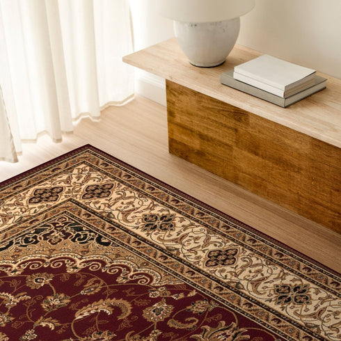 7' X 9' Red and Beige Floral Medallion Power Loom Area Rug