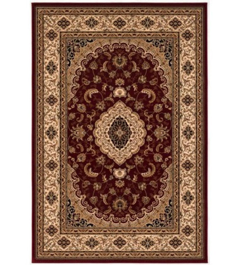7' X 9' Red and Beige Floral Medallion Power Loom Area Rug