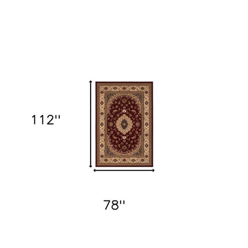 7' X 9' Red and Beige Floral Medallion Power Loom Area Rug