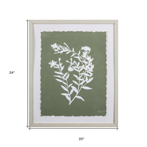 Moss Green and White Botanical Flowers 3 Wall Art