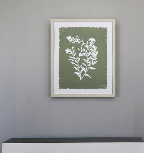 Moss Green and White Botanical Flowers 3 Wall Art