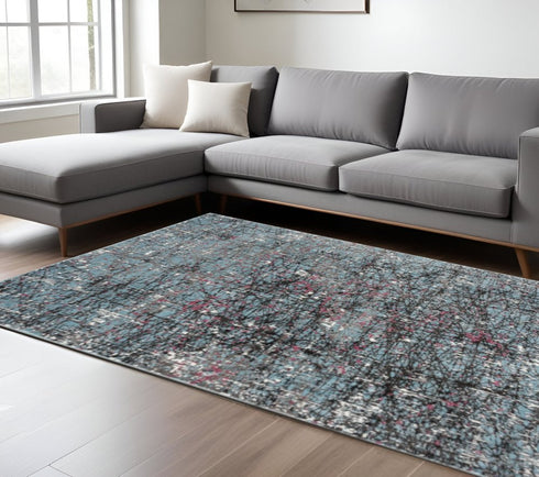 5' X 8' Blue Chaotic Strokes Area Rug