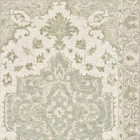 5' X 8' Green and Cream Medallion Area Rug