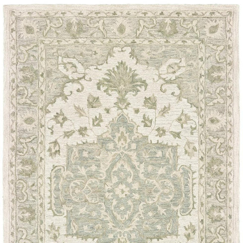 5' X 8' Green and Cream Medallion Area Rug