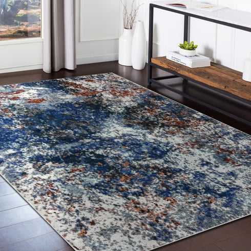 Blue and White Abstract Ocean Area Rug