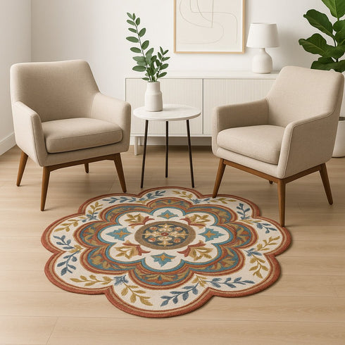 6' Red Wool Hand Hooked Round Rug