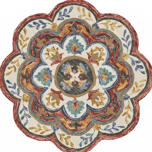 6' Red Wool Hand Hooked Round Rug