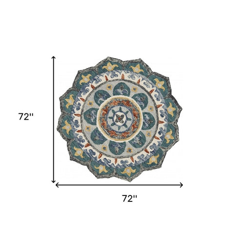 6' Green And Ivory Wool Hand Tufted Round Rug