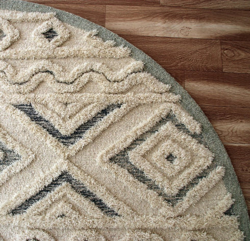 6' Round Cream Modern Geometric Area Rug