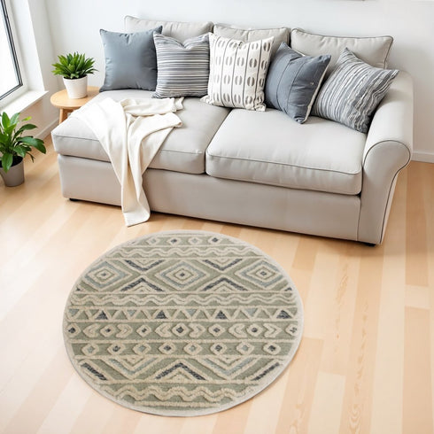 4' Round Cream Modern Geometric Area Rug