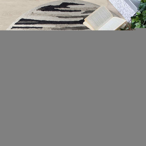 6' Black And Gray Round Wool Hand Tufted Area Rug