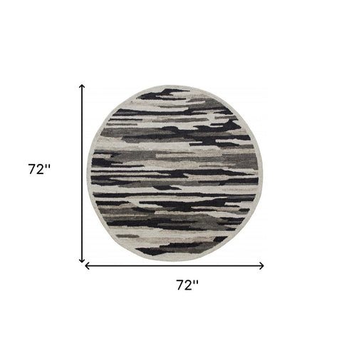6' Black And Gray Round Wool Hand Tufted Area Rug