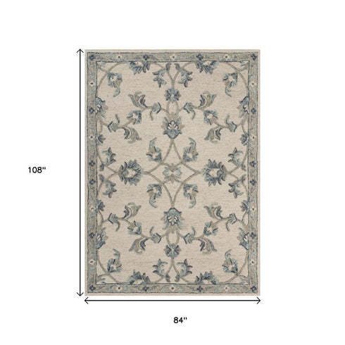 7' X 9' Light Blue Wool Hand Tufted Area Rug