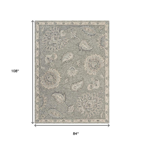 7' X 9' Gray Wool Hand Tufted Area Rug