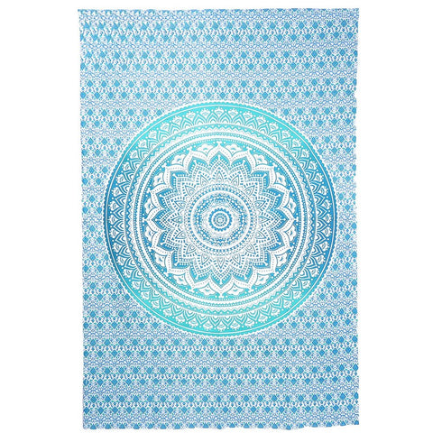 80" X 56" Blue And White Mandala Cotton Hanging Tapestry