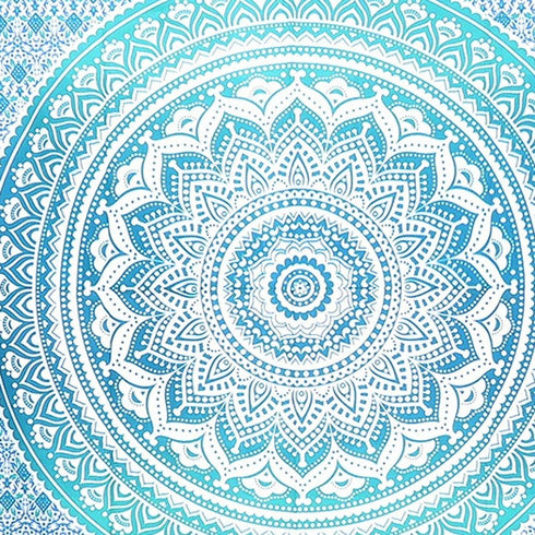 80" X 56" Blue And White Mandala Cotton Hanging Tapestry