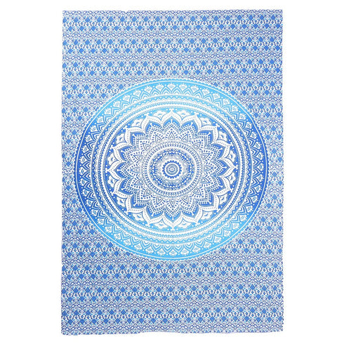 80" X 56" Blue And White Mandala Cotton Hanging Tapestry