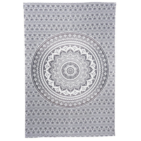 80" X 56" Gray And White Mandala Cotton Hanging Tapestry