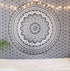 80" X 56" Gray And White Mandala Cotton Hanging Tapestry
