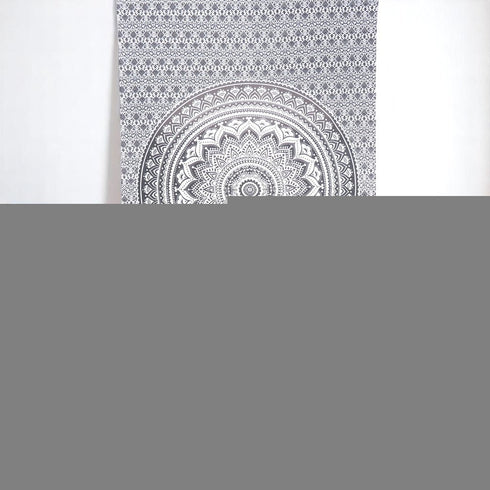 80" X 56" Gray And White Mandala Cotton Hanging Tapestry