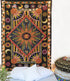 80" X 56" Black Red And Yellow Cotton Star and Sunburst Hanging Tapestry