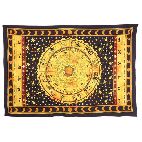 80" X 56" Black Red And Yellow Cotton Hanging Tapestry