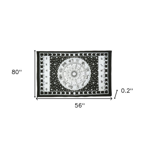 80" X 56" Black And White Cotton Hanging Tapestry