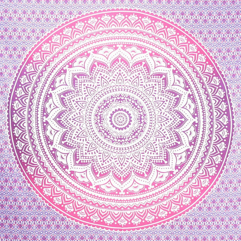 92" X 84" Pink And White Mandala Cotton Hanging Tapestry