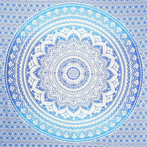 92" X 84" Blue And White Mandala Cotton Hanging Tapestry