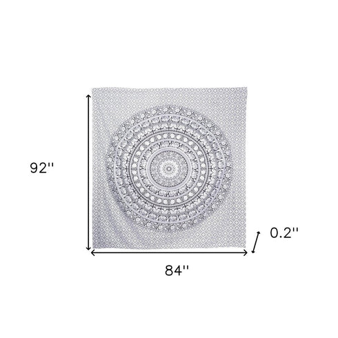 92" X 84" Black And White Mandala Cotton Hanging Tapestry
