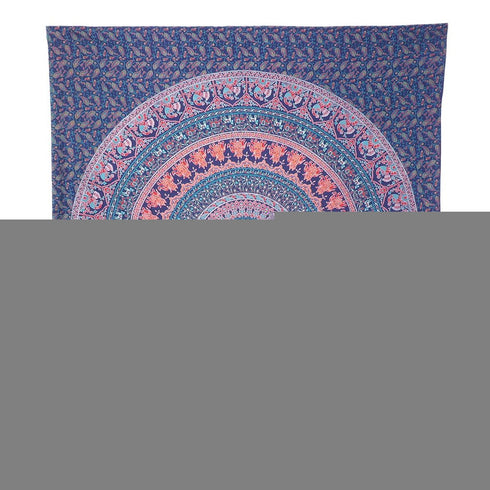 92" X 84" Green Blue And Orange Mandala Cotton Hanging Tapestry