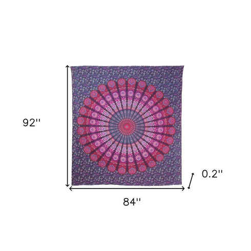 92" X 84" Pink Red And Purple Mandala Cotton Hanging Tapestry