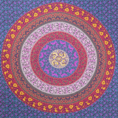 92" X 84" Blue Red And Yellow Mandala Cotton Hanging Tapestry