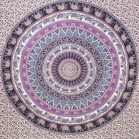 92" X 84" Purple Black And White Mandala Cotton Hanging Tapestry