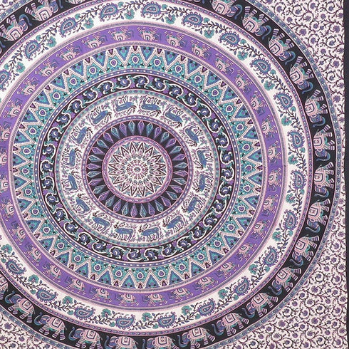 92" X 84" Purple Black And White Mandala Cotton Hanging Tapestry