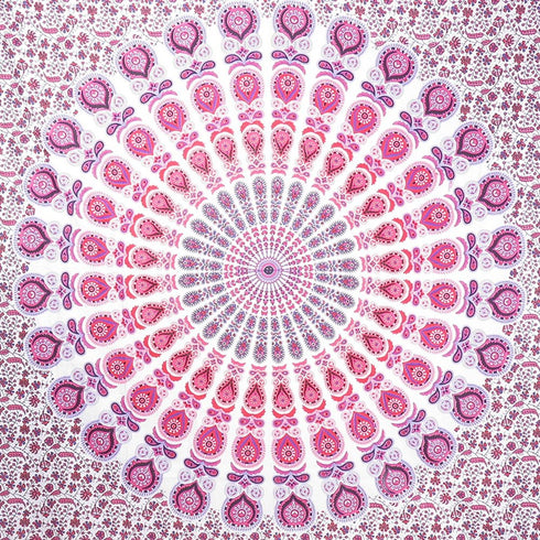 92" X 84" Pink White And Red Mandala Cotton Hanging Tapestry