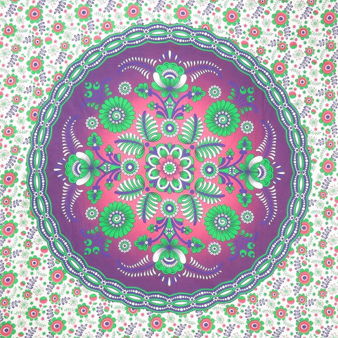 88" X 84" Green Purple And White Floral Cotton Hanging Tapestry