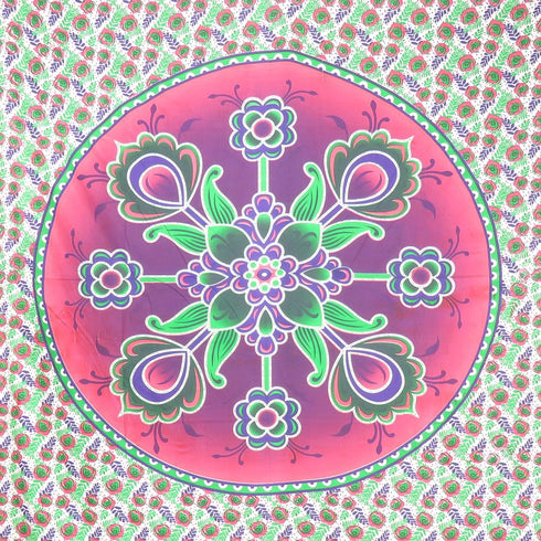 88" X 84" Green Pink And White Floral Cotton Hanging Tapestry