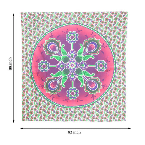 88" X 84" Green Pink And White Floral Cotton Hanging Tapestry