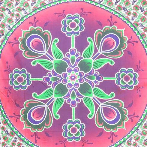 88" X 84" Green Pink And White Floral Cotton Hanging Tapestry