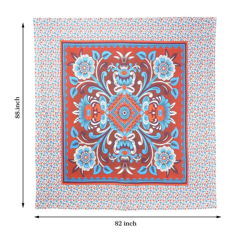 88" X 84" Red Blue And White Floral Cotton Hanging Tapestry