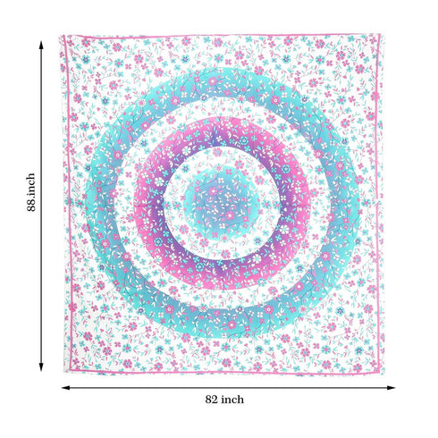 88" X 84" Pink Blue And White Floral Cotton Hanging Tapestry