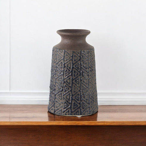 7" Brown Abstract Cylinder Ceramic Table Vase